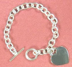 STERLING SILVER HEART TAG TOGGLE BRACELET