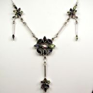 MULTI GEM FLORAL NECKLACE WITH 3 LONG DANGLING DROPS