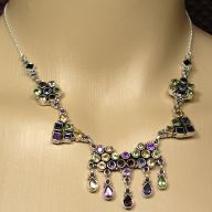 FLORAL LINKS MULTI GEMSTONE NECKLACE WITH FIVE DROPS