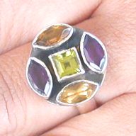 Multi Gemstone Silver Ring